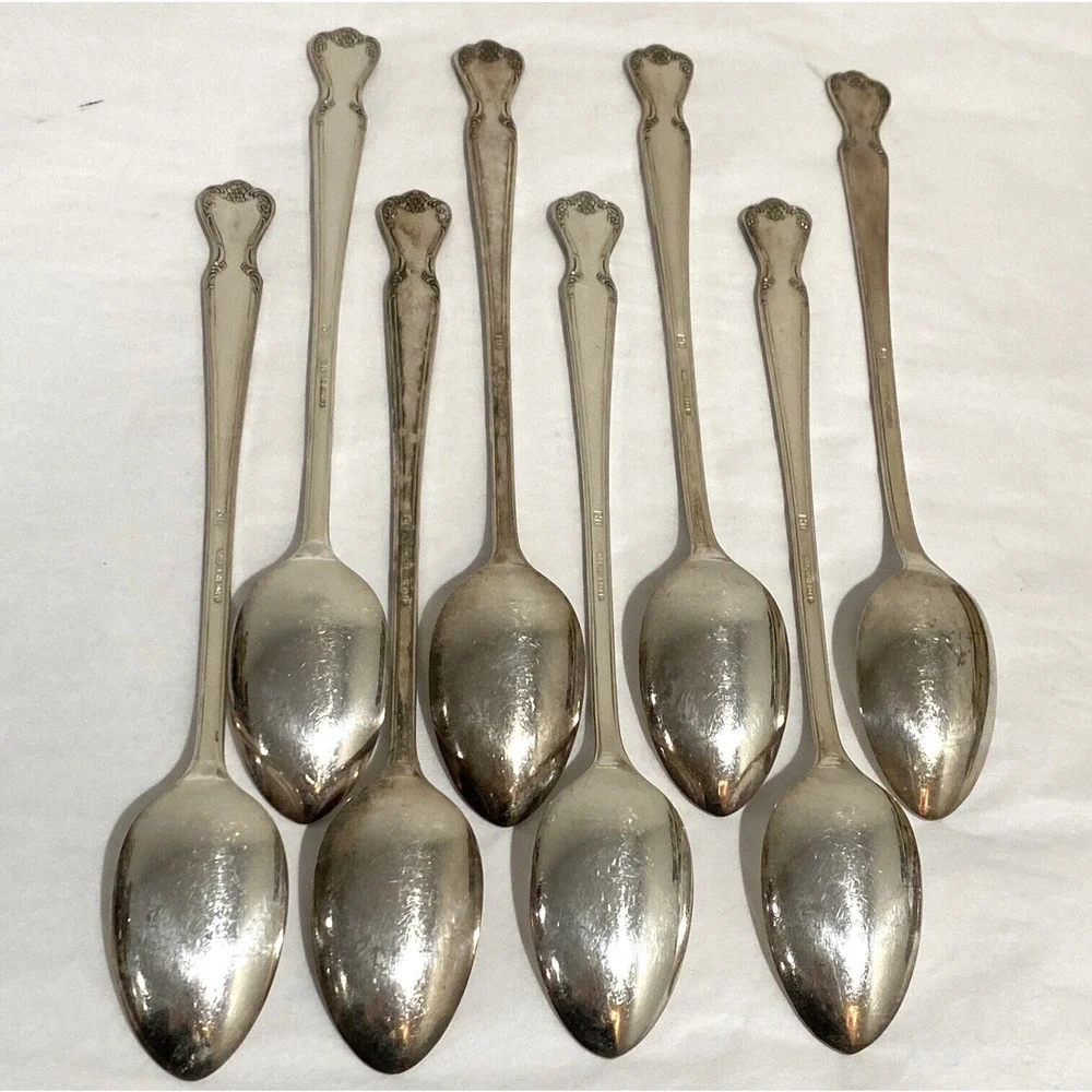 Silver iced tea spoons (8) Rogers Daybreak pattern vintage 1952 classic flatware